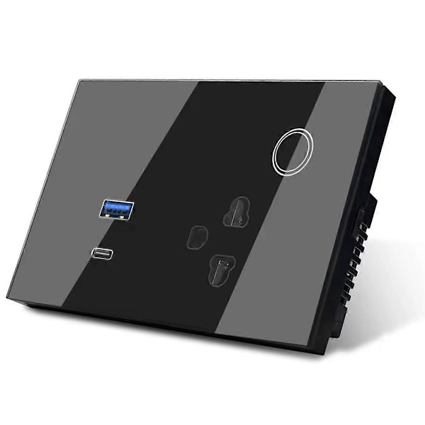 WiFi Smart Tuya 16A Vægstik USB TYPE-C Stik Udtag Strøm til Alexa til Home Smart Life Sort EU