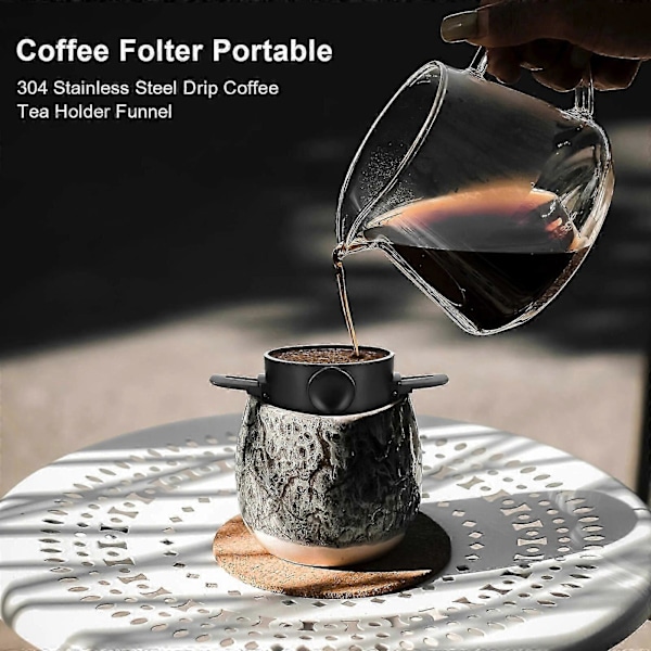 Sammenklappelig Bærbar Håndbrygget Kaffefilter Drypper Kegle med Rustfrit Stål Holder Intet Filterpapir Ultra Fin Krypteret Filter