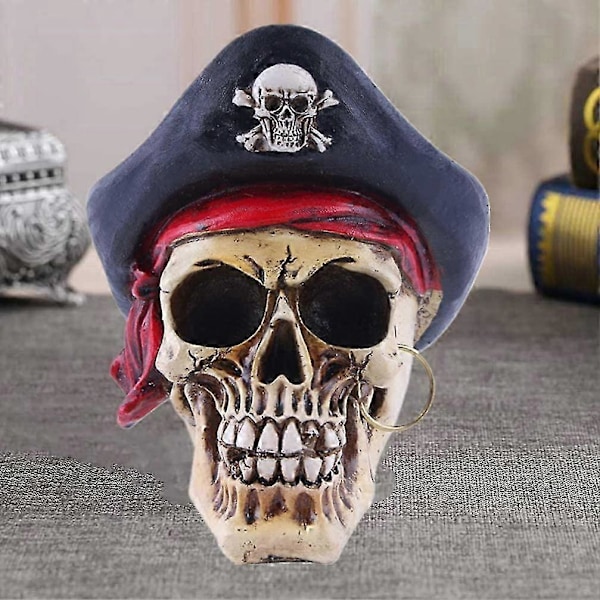 Halloween dekoration realistisk pirat kranie statue i resin 1 stk