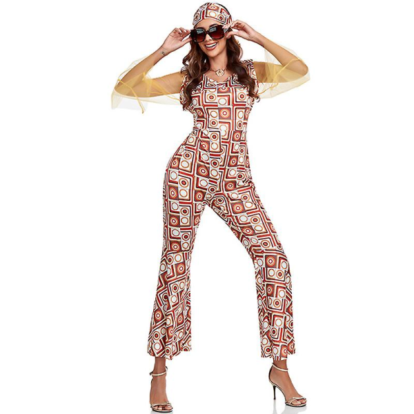 Multiple Lady 60'erne 70'erne Hippy Disco Kostume Sexet Erotisk Lead Dance Clubwear Romper Cosplay Carnival Halloween Fancy festkjole Orange M