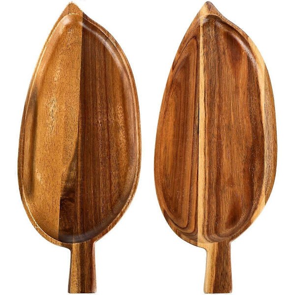 2 stk. tre serveringsbrett, 33 cm x 14 cm bladformede matserveringsbrett for underholdning, lite ostefat