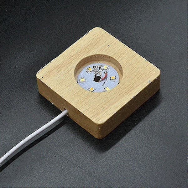 2 stk. LED Lys Display Stand Træ Lysende Base (rund + firkantet)_b