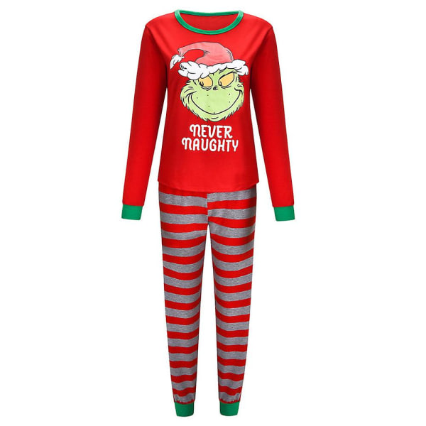 Jul familie matchende pyjamas Grinch print topp stripete bukser pyjamas sett Women 2XL