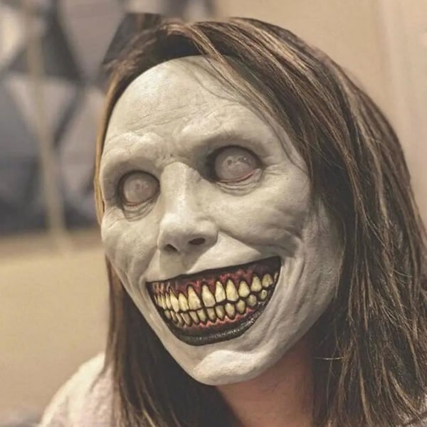 Halloween Happy Exorsist Mask Smil White Eyed Demon Hodeplagg Terror Latex Mask Halloween Festrekvisita Cos Kostyme Dressing Høy kvalitet White