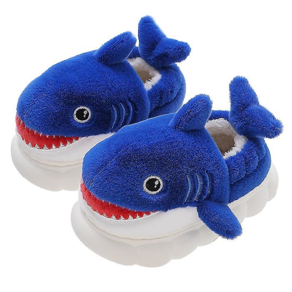 Shark Slippers Sklisikker innendørs bomullspolstrede sko Myke vinter bomullspolstrede sko jenter og gutter bomullspolstrede sko Ny stil som en gave til barnet Royal Blue 34-35