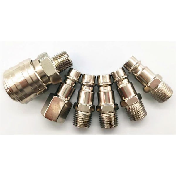 Luftkobling og stiksæt, luftslangefittings, industriel pneumatisk luftkompressor-konnektor, hurtigkoblings-tilbehørssæt, pakke med 6