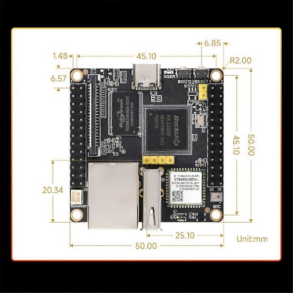 Kehityskortille RK3308B, jossa WIFI-moduuli, sisäänrakennettu EMMC-8GB, 512MB DDR3, Codec-äänidekooderi VAD M