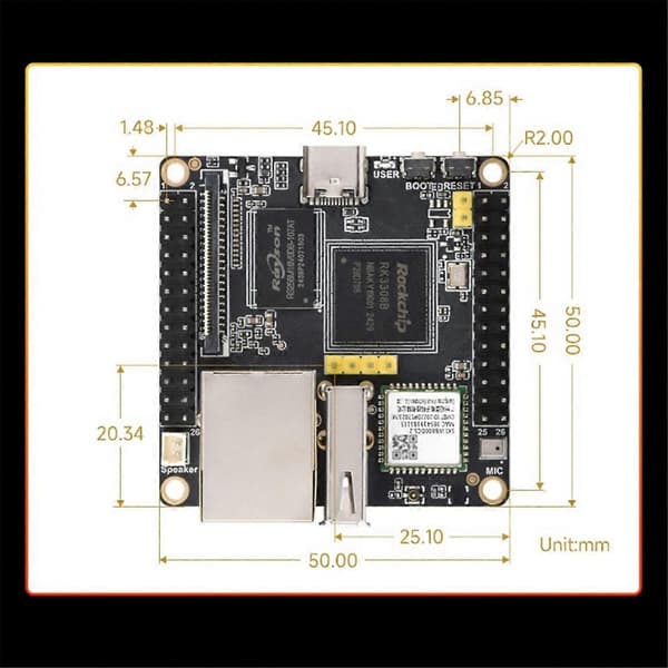 Til udviklingskort RK3308B med WIFI-modul indbygget EMMC-8GB 512MB DDR3 Codec Audio Decoder VAD M