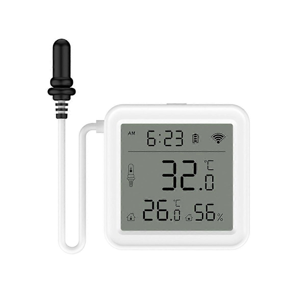 Tuya Smart Home WiFi Temperatur- och Fuktighetssensor med 1M Extern Sond App Fjärrövervakning