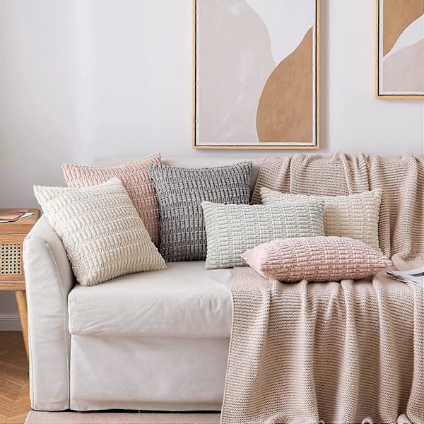 Pakke med 2 Corduroy Dekorativ Pyntepudebetræk 30x50 cm Bløde Boho Stribede Pudebetræk Moderne Bondehus Hjemmeindretning til Forår Sofa Stue C