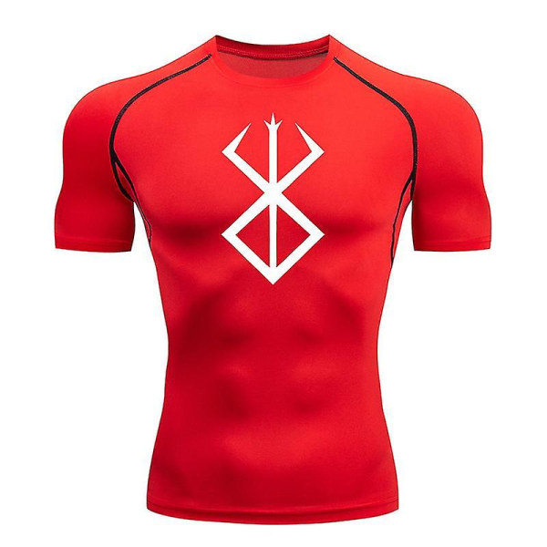 Anime Berserk Print Herr Compression Shirts Kortärmade Gym Workout Fitness Undertröjor Snabbtorka Athletic T-shirt T-shirts Toppar Red 1 L