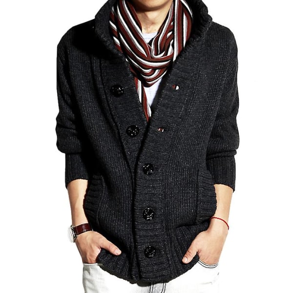 Enfärgad Button Up Cardigan Jumper Kappor Stativ Hals Stickad tröja Jackor Stickade Toppar Black 3XL