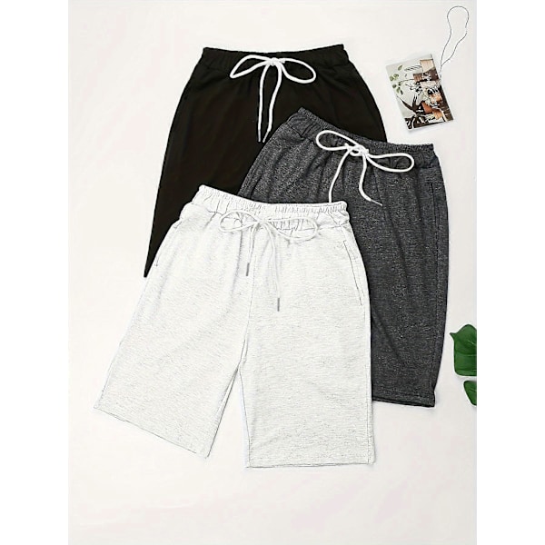 Nya modeller 3-pack shorts med dubbla fickor och dragsko, vardagsshorts för vår och sommar, damkläder