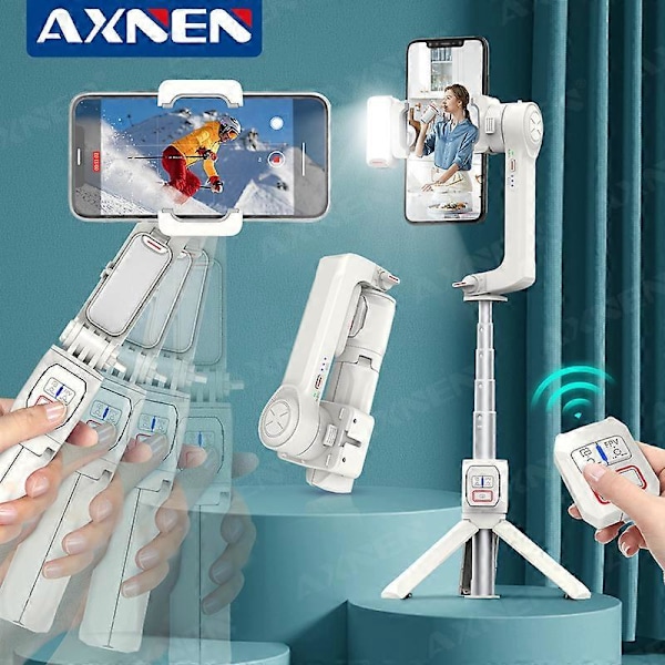 AXNEN A10 Gimbaali Stabilisaattori Selfie-keppi Jalusta Täyttövalolla Jatkovarrella Langaton Bluetooth Android IPhone Älypuhelimelle
