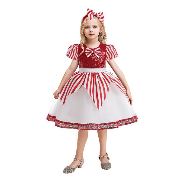 Jul Barn Jenter Puff Sleeve A-line kjole med pannebånd sett Søte stripete  kjoler juleantrekk 5-6Y 22f6 | 5-6Y | Fyndiq