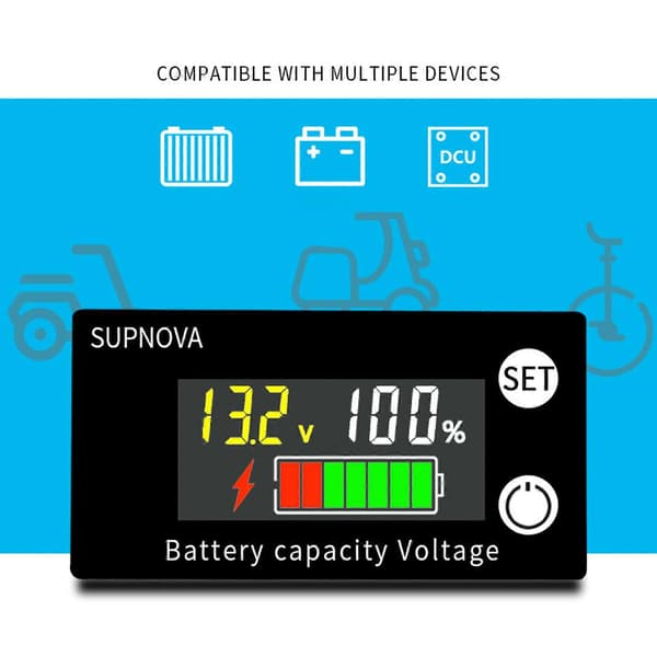 LCD Batterikapasitetsmonitor Måler Blybatteri Statusindikator Litiumbatteri Kapasitetstester Voltmeter