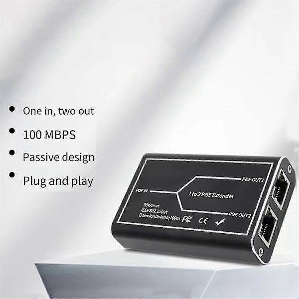 Gigabit POE-forlenger 2 Port 1000M Nettverksbryter Repeater 30W IEEE802.3Af/At Plug&Play kompatibel med PoE-bryter NVR IP-kamera