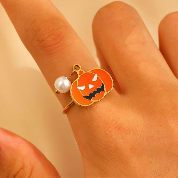 Halloween Græskar Troldmandshat Åben Ring, Smykker i Rustfrit Stål, Spooky Sød Tilbehør A