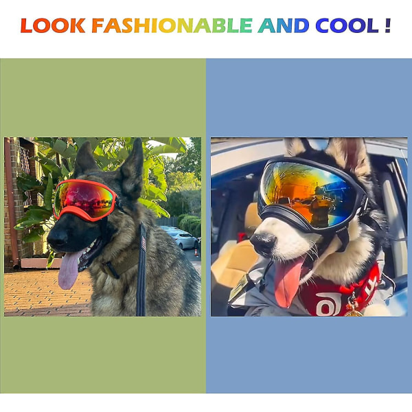 Hundebriller Hunde UV-beskyttelse Solbriller med justerbar stropp Hunder  Vindtette Anti-dugg utendørs kjæledyrbriller Red frame x grey glass 93dc |  Red frame x grey glass | Fyndiq