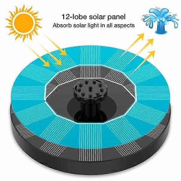 Aurinkokäyttöinen suihkulähde pumppu, aurinkoenergialla toimiva vesisuihkulähde 6 suuttimella, kelluva aurinkopumppu lintukylpyammeelle, puutarhaan, lampiin, uima-altaaseen ja akvaarioon, Y
