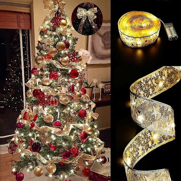 Juledekoration LED Bånd Lys Juletræspynt DIY Blonde Sløjfer Lyskæde Navidad Hjem Dekorationer Nytår 2022