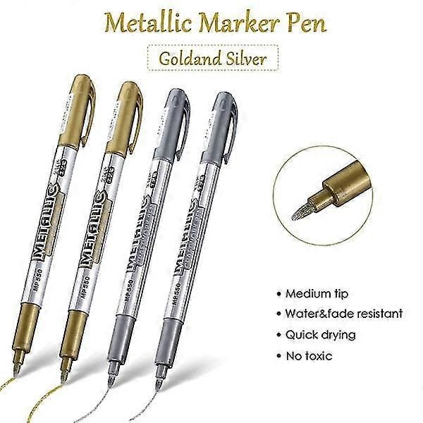 Metalliska märkpennor, metallpennor silver och guld skrivpenna för kort Guld märkpenna Silver bläckpenna 2 guld & 2 silver