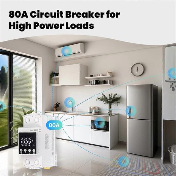 Tuya WiFi 80A Smart Strömbrytare med Appkontroll & Brandsäker