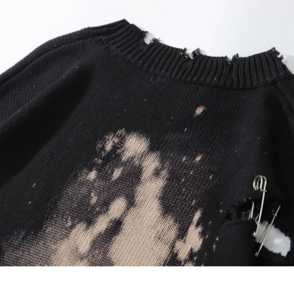 Retrodesign känsla av hål fransar tröja gjord av gammal stift tröja S