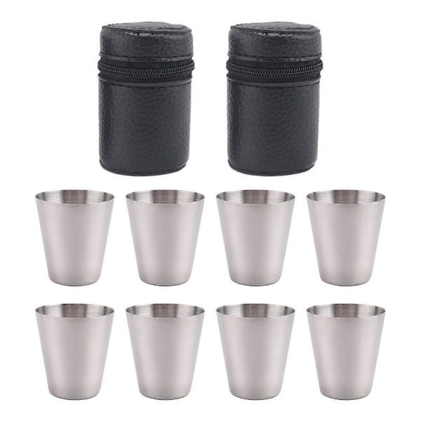 Poleret 30 ml Mini Shotglas i Rustfrit Stål Drikkevinglas med Læderbetræk til H