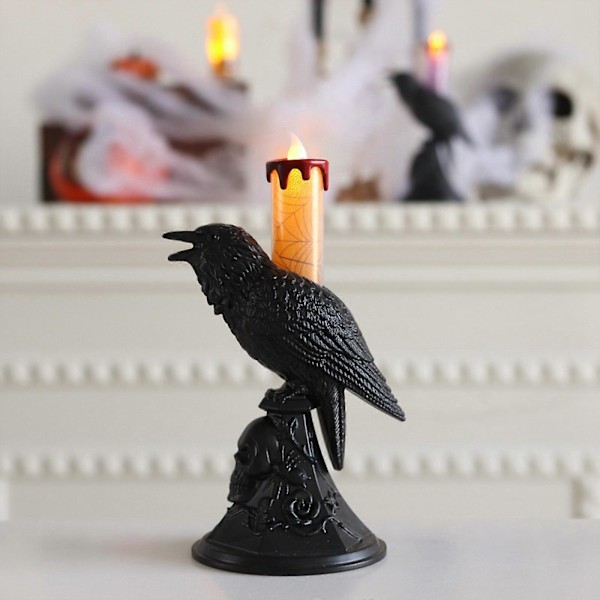 Halloween Ljusstake, Kråklampa Ljusdekoration, Vintage Harts Fågellampa för Sängbord, Sovrum, Vardagsrumsdekor