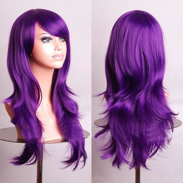 Anime Cosplay pitkä aaltoileva peruukki rekvisiitta Fancy Dress Synteettiset hiukset täynnä peruukit Purple