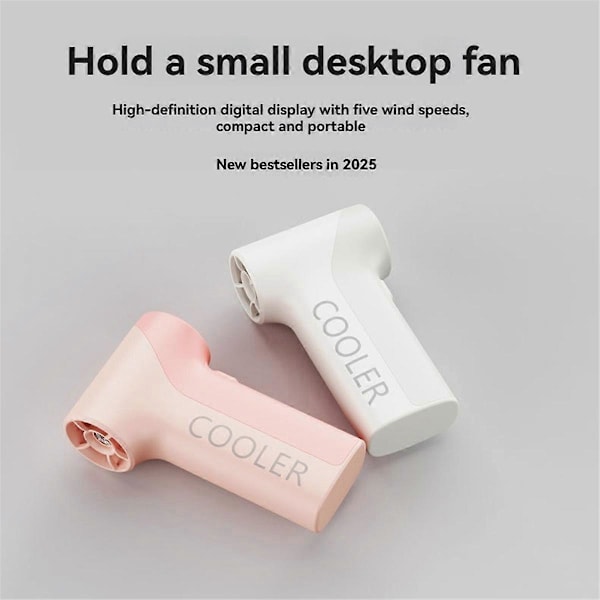 Mini Håndholdt Turbo Ventilator 5-Hastigheds Justerbar Digital Display Grå
