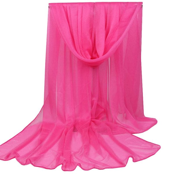 Kvinnor lång chiffong halsduk mjuk sjal hals wrap silke halsdukar solid stole Rose Red