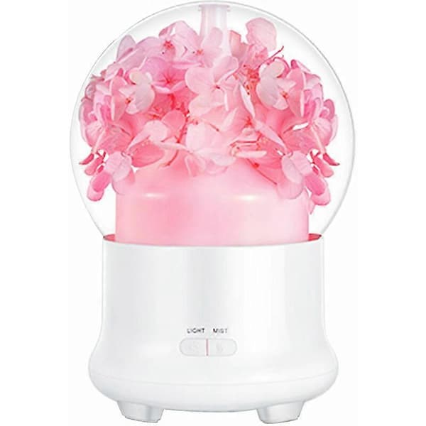 Europæisk Standard Hydrangea Kreativ Evighedsblomst Aromaterapi Diffuser Natlampe Aromaterapi Luftfugter Hjem Luftfugter DIY Håndlavet Gave, Pink
