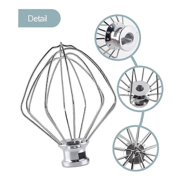 Visp i rustfritt stål K45WW, tilbehør passer til KitchenAid 4.5 5 Quart kjøkkenmaskin med vippehode, eggerører, krem Silver