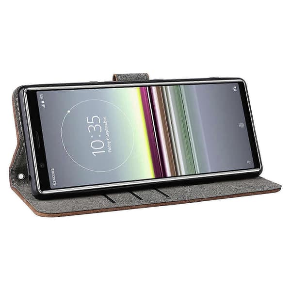 Plånboksfodral för Sony Xperia 5 med RFID-skydd, PU-läder, telefonställ - Brun