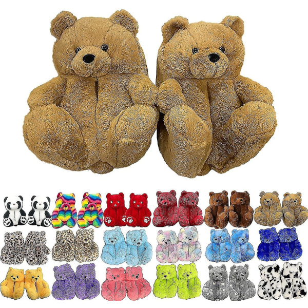 Teddy Bear Hjemmesko Dame Plys dyretøfler Varme vintersko Faux Fur Anti Slip M Light Brown