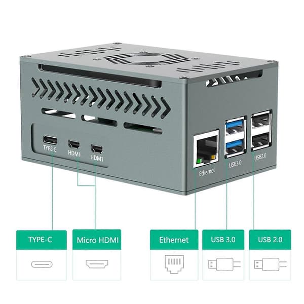 Case til Raspberry Pi 5, med 4010 PWM-blæser og kobberkøleplader