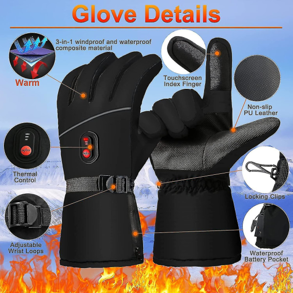 Opvarmede handsker Genopladeligt elektrisk batteri Varmehandsker Touchscreen Opvarmede handsker