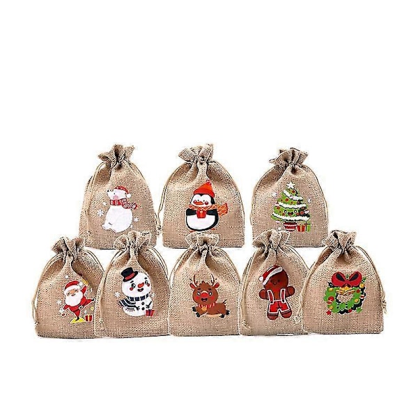 Julklappspåsar 14 cm Jutesäckar med dragsko för godis kakor presenter julklappsförpackning
