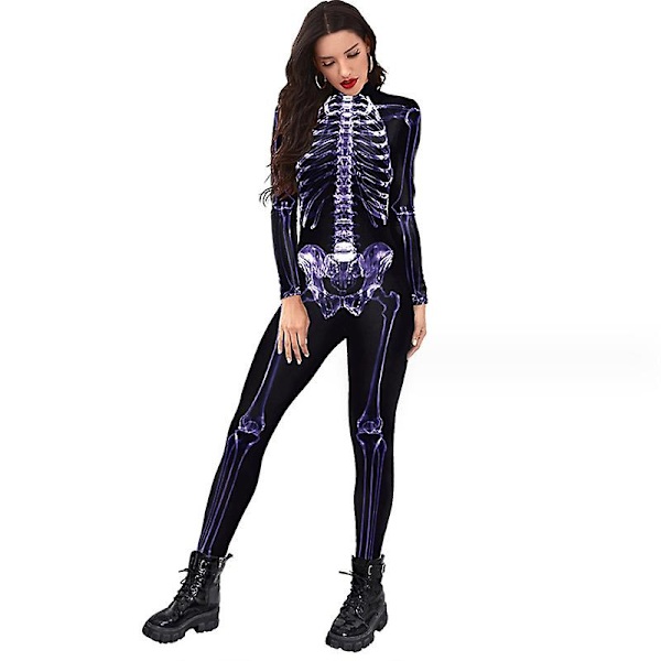 Kvinder Halloween fest kostume Skull Print Langærmet Jumpsuit Outfit style 2 S