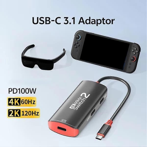 Universal 4K60Hz USB C-adapter til Switch 2/1, telefon, tablet, Steam Deck - Tilslut til VITURE, RayNeo, AR-briller