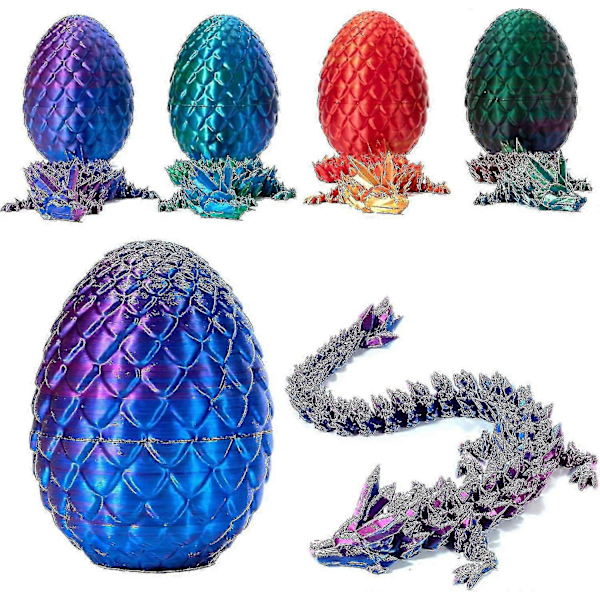 3D-tryckt drake i ägg, fullt ledad drake kristalldrake med drakeägg, hemmakontorsdekoration chefens skrivbordsleksaker