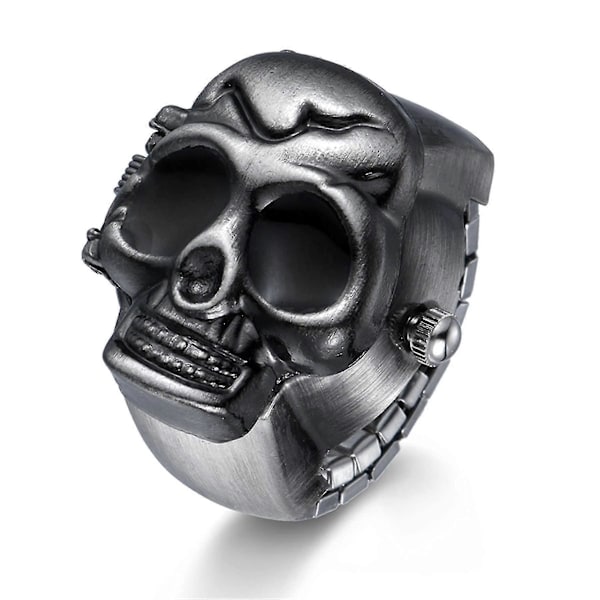 Herr Ringklocka Fingerklocka Analog Quartz Klocka Elastisk Dödskalle Ringband Rostfritt Stål Klocka Klockring