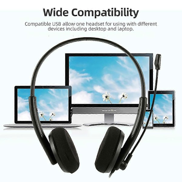 Kablet USB Call Center Headset med Støjreducerende 270° Roterbar Mikrofon Business Pendling Håndfri Hovedtelefon til PC Hjemmekontor