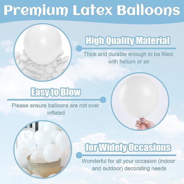 105 stk hvite ballonger, rund form lateksballonger tykke matte macaronballonger med stripe, kjede, tape Romantisk festivalfestdekorasjoner for Valenti