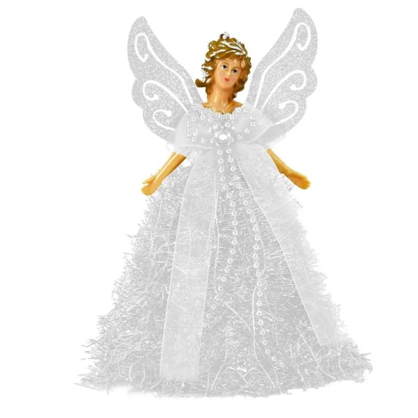 Angel Christmas Tree Topper Delikat Elegant Christmas Angel Topper med vita fjädervingar 8in Angel Treetop Figurine White