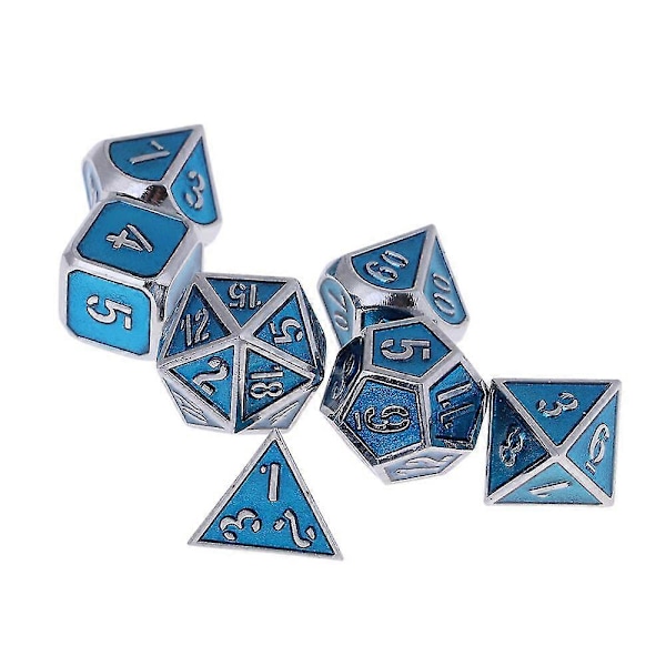 7-sidigt tärningssats D U0026 D Polyhedral Tärningssats Royal Blue Krom Tärningar