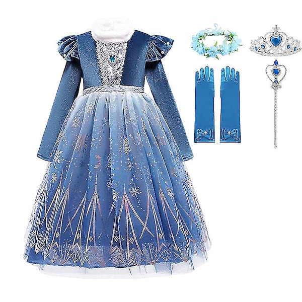 Frozen Winter Elsa Prinsessa Mekko Lapsi Tyttö Lumikuninga Vestido Cosplay Vaatteet Elza Halloween Joulupuku Elsa 5 5-6T (Size 130)