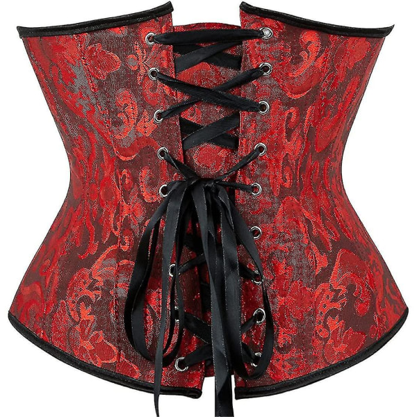 Tflycq dameskorsett med snøring og bein underbust midje Black and Red Large